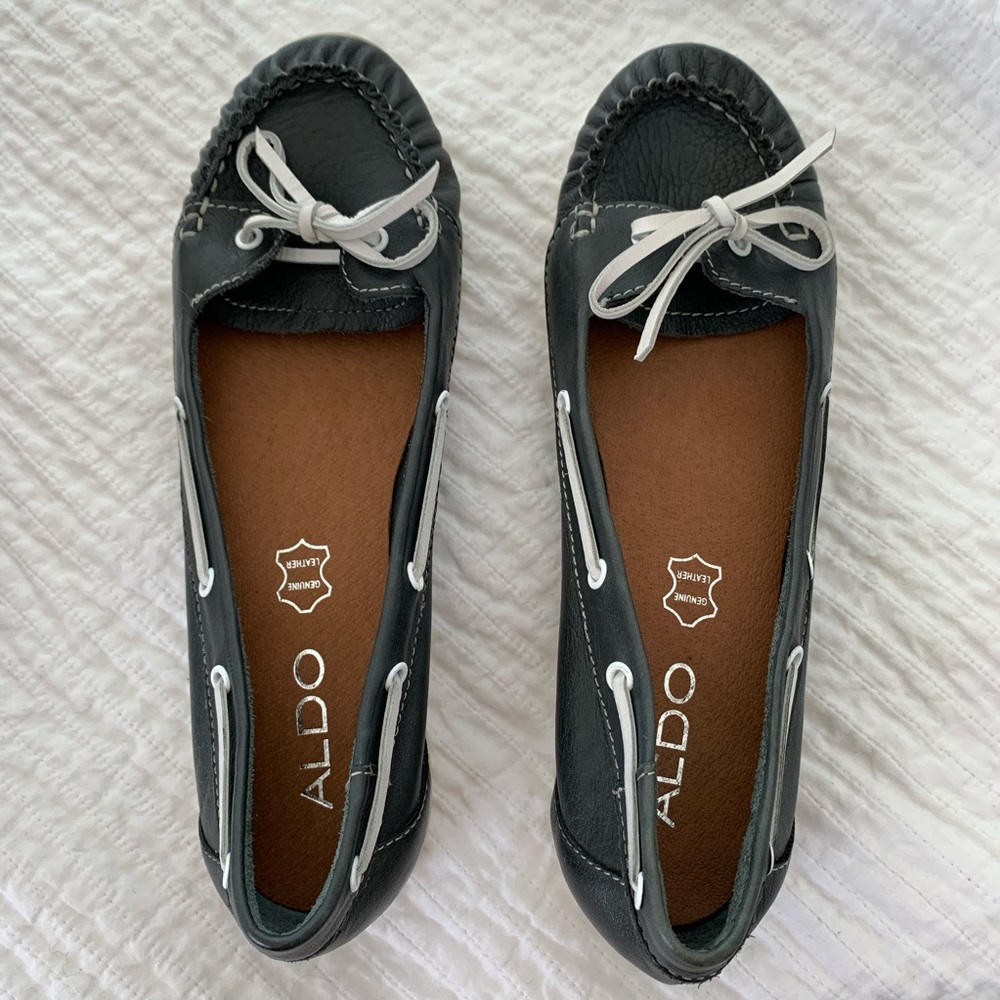 Aldo Boissy Navy Blue Genuine Leather Boat Shoes size 7
